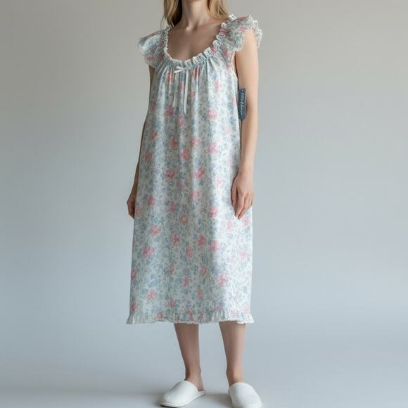 Miss Elaine Floral Flutter Cap Sleeve Nightgown Vintage NWT Women's Sz M USA - Picture 1 of 7